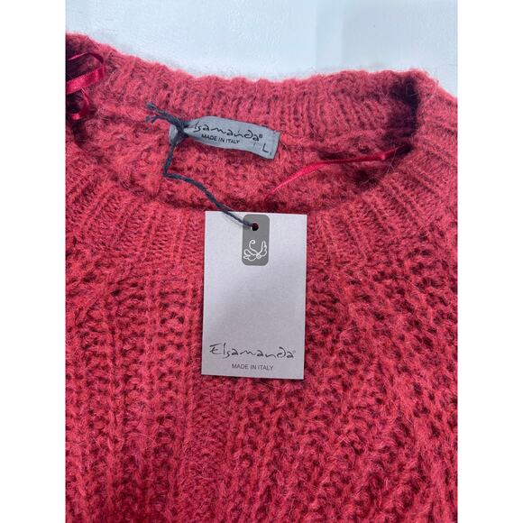 Elsamanda Made in Italy Alpaca Blend Open Knit Sweater Large Red Mohair  NWT - Picture 3 of 10